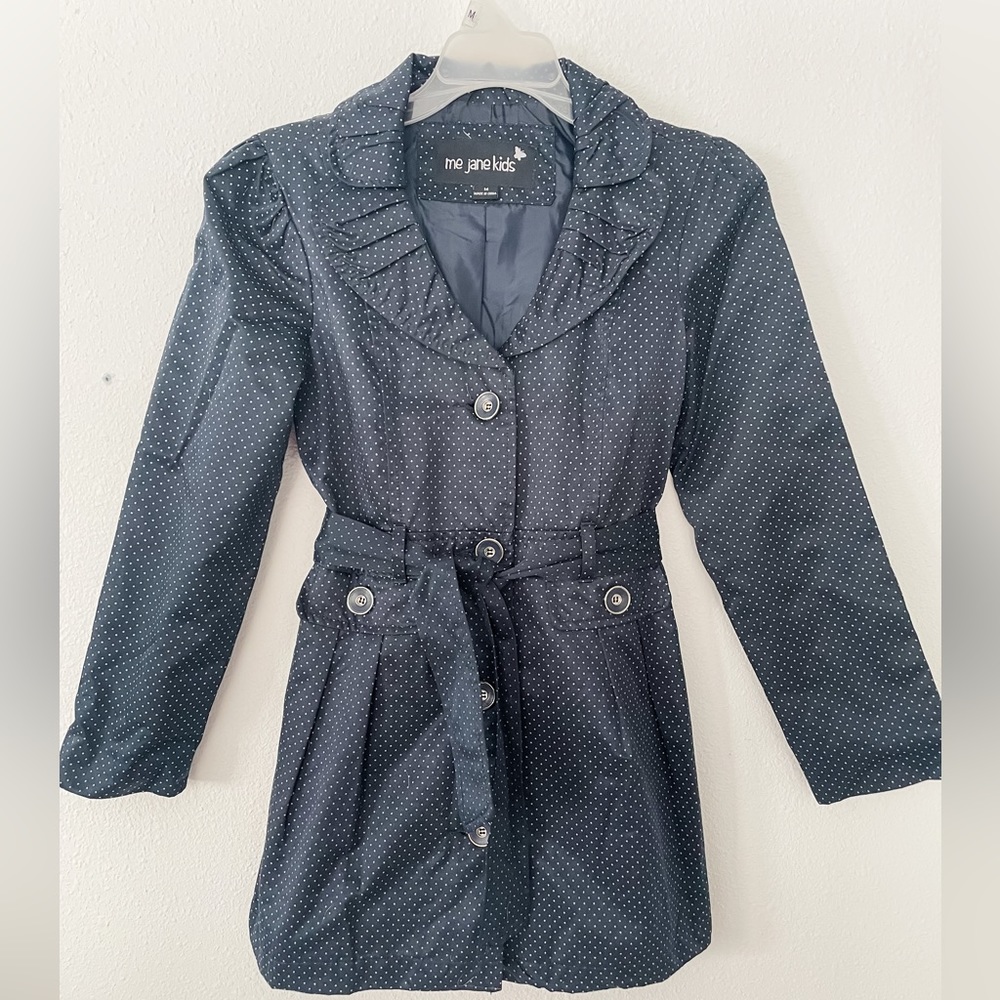 Navy/polka dot pea coat/ rain jacket - Sz 14 like new!